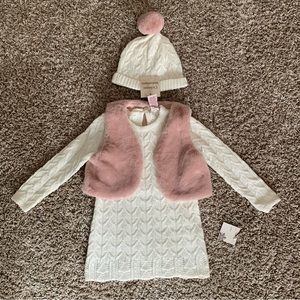 Sweater Dress with Fur Vest
